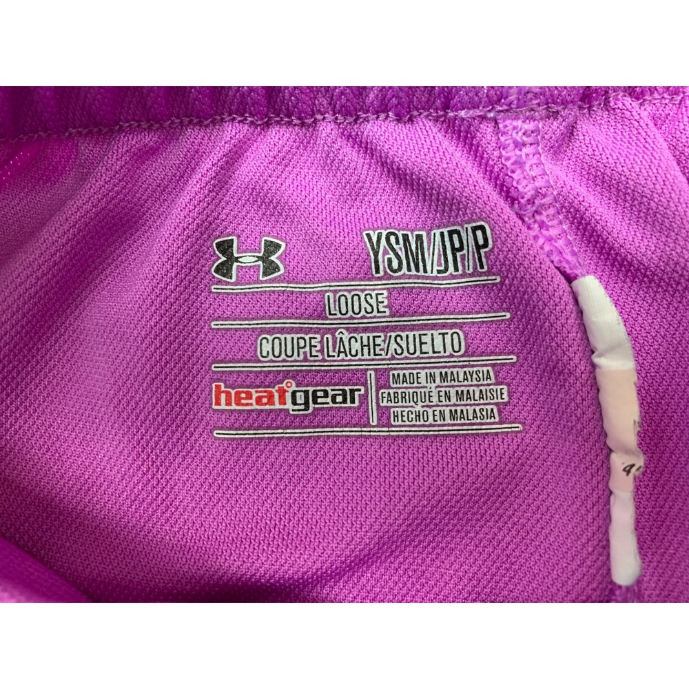 Under Armour Girls HeatGear Athletic Shorts Purple Teal YSM Loose Fit Drawstring - Picture 6 of 6